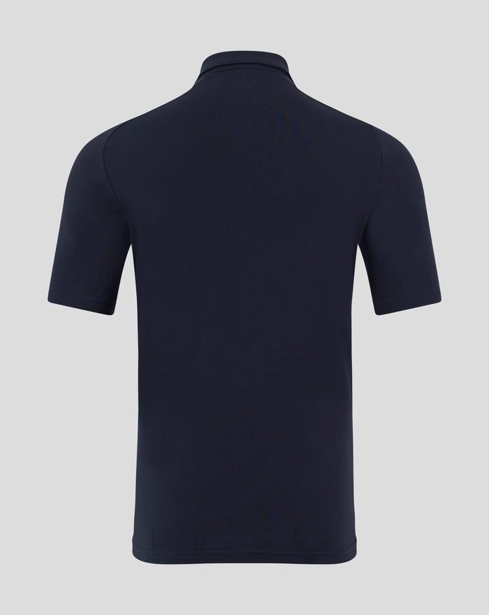Back view of navy FC Twente Travel Polo for men with short sleeves and clean minimalist styling
