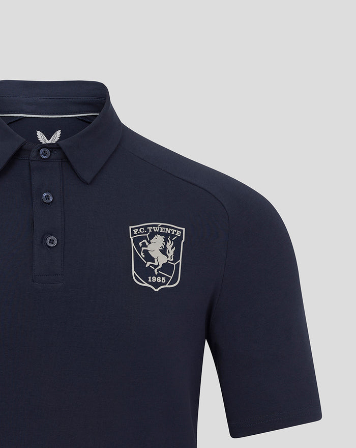 Navy FC Twente Travel Polo for men with three button placket and left chest crest