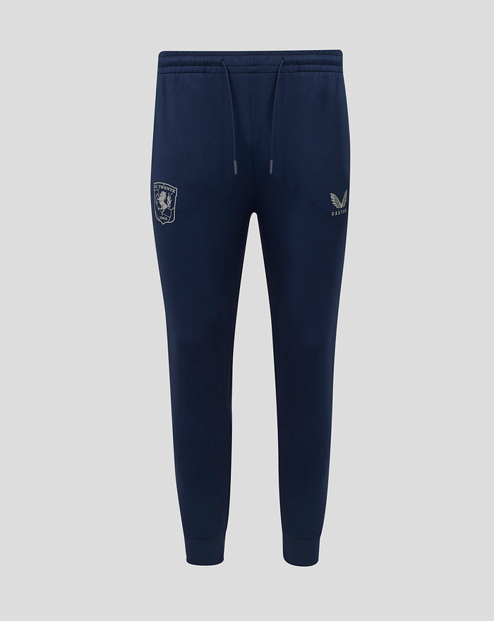 Navy FC Twente Travel Knit pants for men with a drawstring waist and the club crest on the left leg