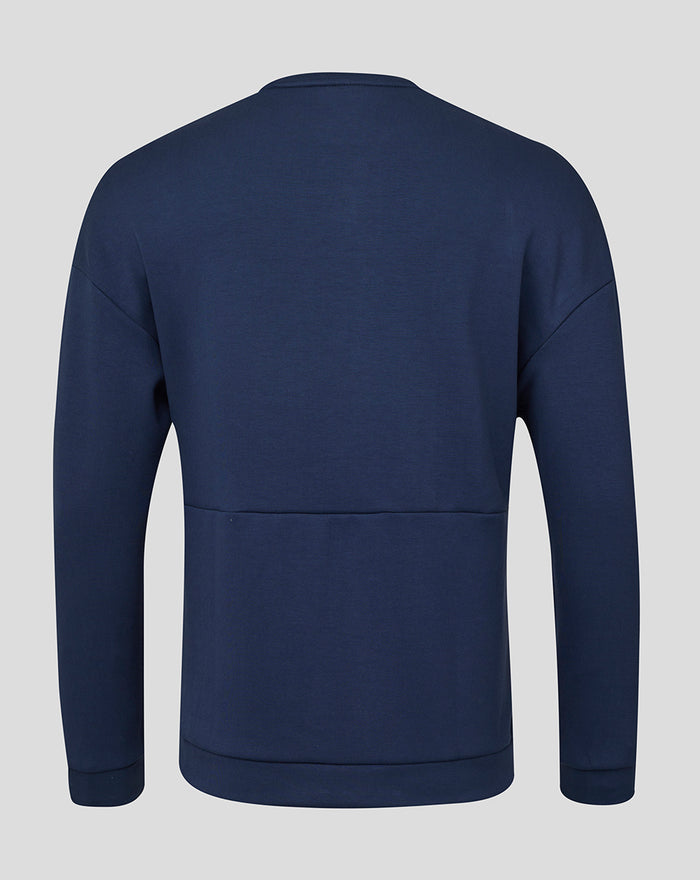 Front view of navy FC Twente Travel Crewneck sweater with club crest on the left chest.