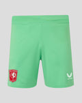 Back view of neon green FC Twente keeper shorts with crest on left leg and Castore logo on right