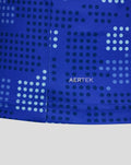 Close-up of blue FC Twente away shirt fabric showing a subtle dotted pattern and AerTek branding.