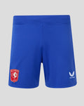 Back view of blue FC Twente shorts with elastic waistband and left leg crest.