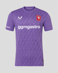 Front view of purple FC Twente goalkeeper shirt with crest Castore logo and ggmgastro sponsor.