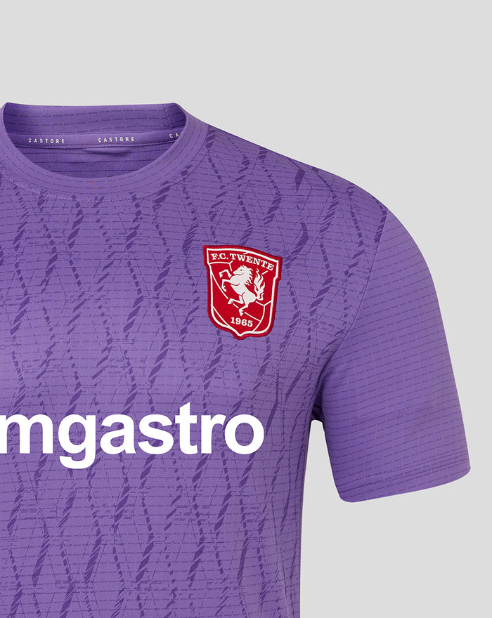 Purple FC Twente men's keepershirt 25/26 featuring red crest on chest and geometric pattern.