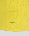 Close up of bright yellow FC Twente keeper shirt fabric with AERTEK pattern.
