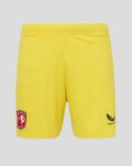 Back view of yellow FC Twente goalkeeper shorts with crest on left leg and Castore logo on right.