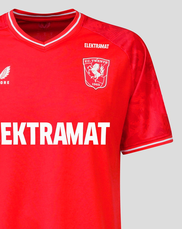Red FC Twente home shirt for men with ELEKTRAMAT sponsor and club crest on the chest