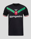 Front view of FC Twente third shirt 25/26 men's black jersey with green chevron crest and ggmastro sponsor across the chest.