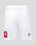 Front view of white FC Twente Derde Short 2025-2026 Junior with red crest on left leg and Castore logo on right leg.