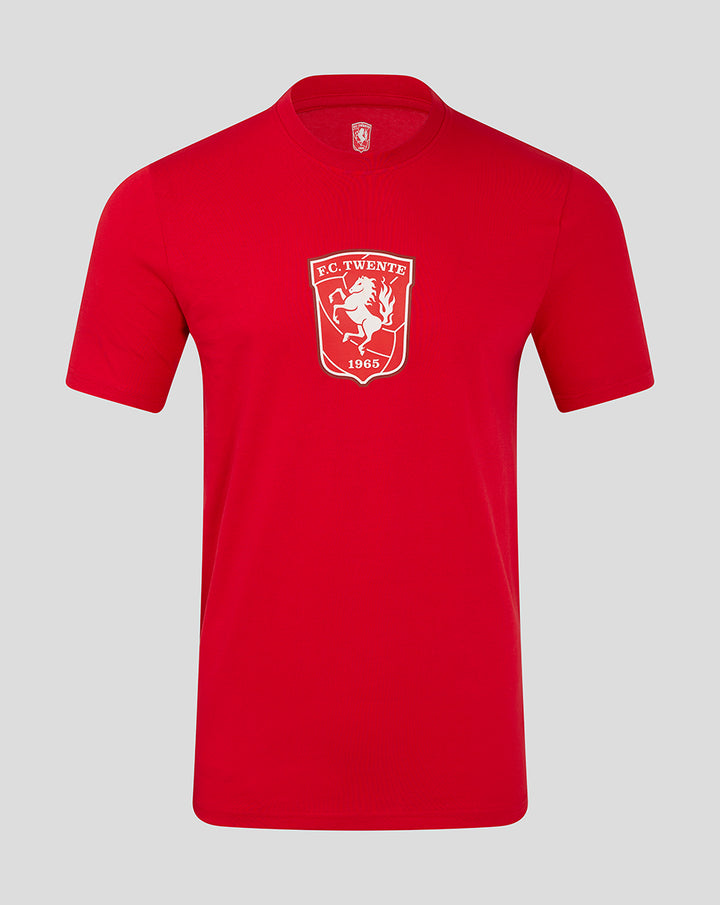 Front view of red FC Twente core logo T-shirt with white crest on chest