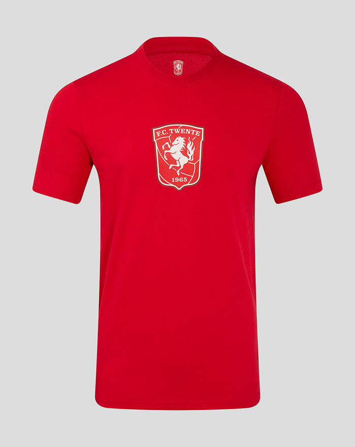 Front view of red FC Twente core logo T-shirt with white crest on chest