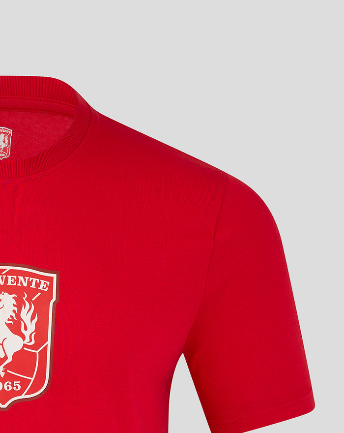 Red FC Twente core logo T shirt for men with a white shield crest on the chest