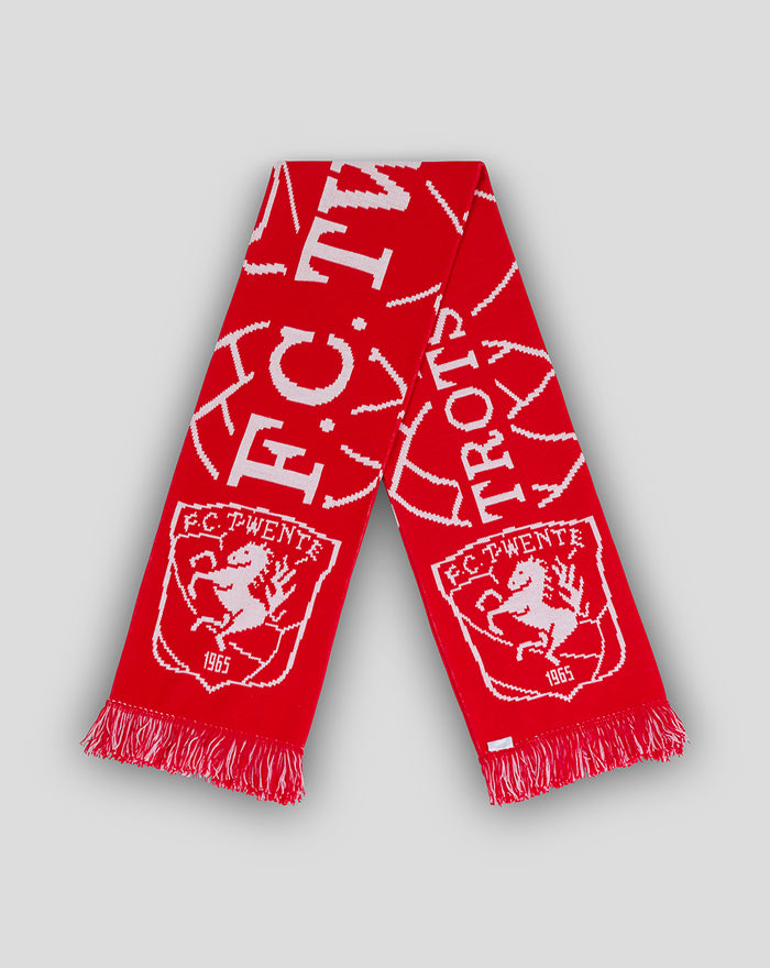 FC Twente Matchday scarf with crest and bold white letters on red knit and fringed ends