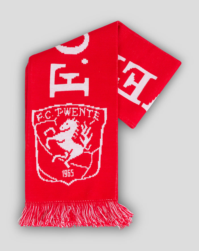 Red FC Twente scarf with club crest and white fringe