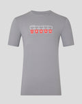 Light gray FC Twente adult T-shirt featuring a graphic of five red jerseys on a rack.