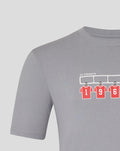 Light gray FC Twente T shirt with a wardrobe graphic of red numbered jerseys hanging under a rack and FC TWENTE text
