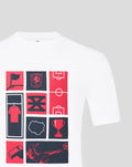 Front view of white FC Twente collage T-shirt for adults featuring a grid of red and navy icons