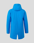 Back view of bright blue FC Twente jacket with hood, showing clean back and stitched seam details.