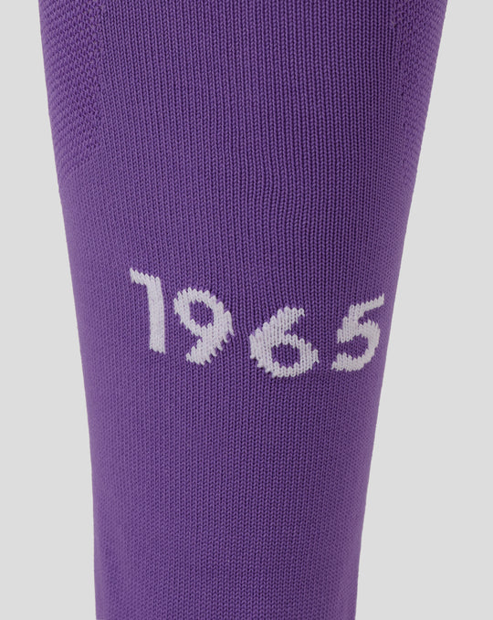 Purple FC Twente adult keeper sock with knit texture and white branding along the calf