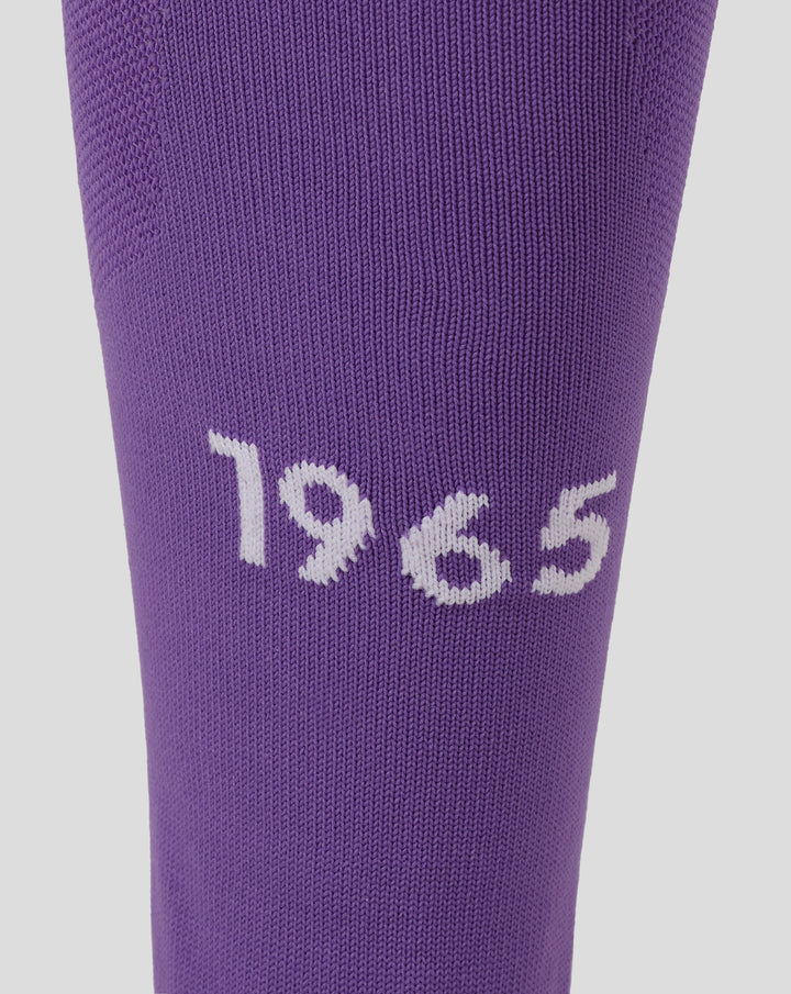 Purple FC Twente adult keeper sock with knit texture and white branding along the calf