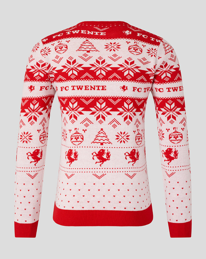 Achteraanzicht van FC Twente kersttrui 2025 met herhalend patroon en rode rand