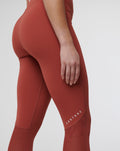 Rear view of Rosewood Active Air leggings in rust showing seam lines and Castore logo at the hip