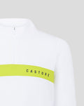 White Tech Life Colourblock 1/4 Zip top with neon yellow chest stripe and Castore branding