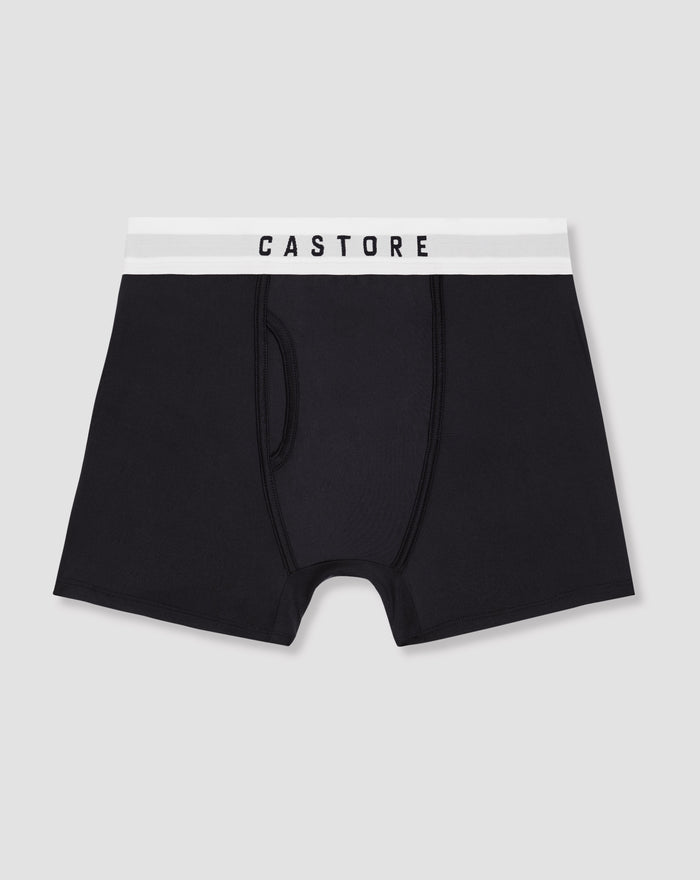 Close up of black Onyx boxer shorts waistband showing CASTORE branding.