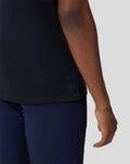 Close up of a black Onyx Metropolis Recovery Tee showing discreet branding at the hem