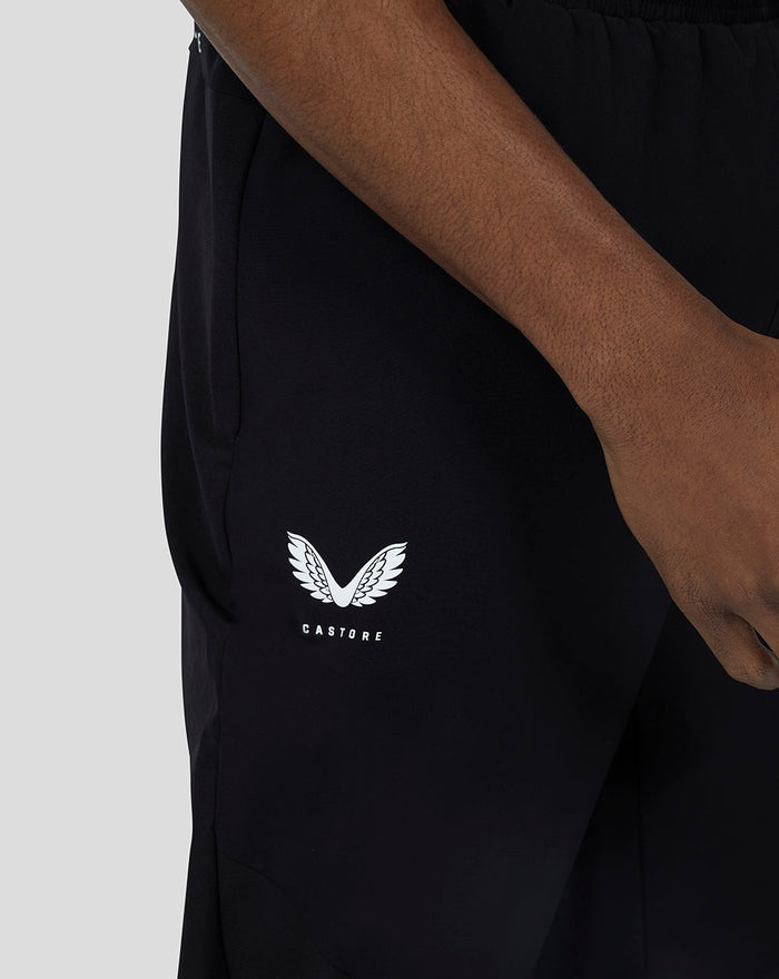 Close-up of black Hybrid Jogger showing the Castore wing logo on the thigh.