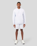 Male model in a matching Ice Blue hoodie and shorts, full-body front view.