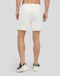 Back view of white Scuba Shorts with elastic waistband and side pockets.