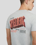 Back view of heather grey SPIELBERG T-shirt with large back print and Oracle Red Bull Racing logo on the lower back.